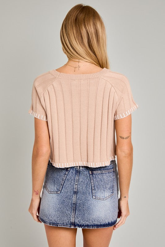 Short Sleeve Drop Shoulder Sweater Top