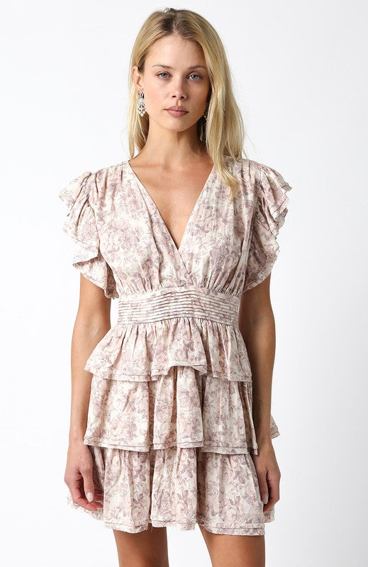 Short Ruffle Sleeve Mini Tier Fit and Flare Dress