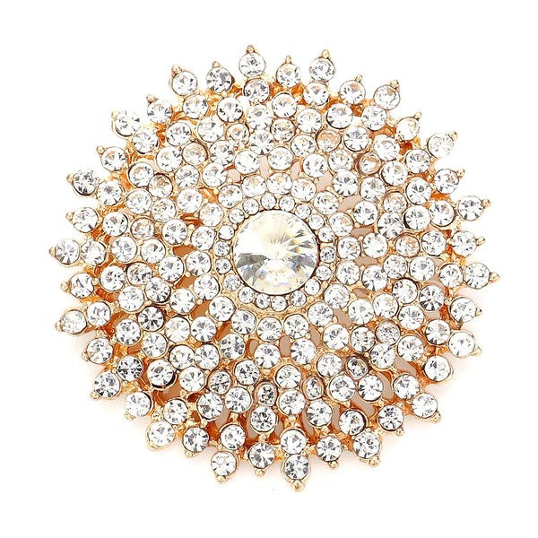 - A stunning sunflower brooch made with crystal rhinestones and cast in a beautiful design, perfect for accessorizing any outfit.