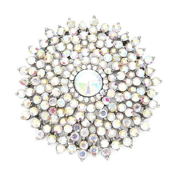 - A stunning sunflower brooch made with crystal rhinestones and cast in a beautiful design, perfect for accessorizing any outfit.