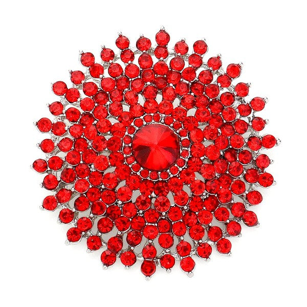 - A stunning sunflower brooch made with crystal rhinestones and cast in a beautiful design, perfect for accessorizing any outfit.