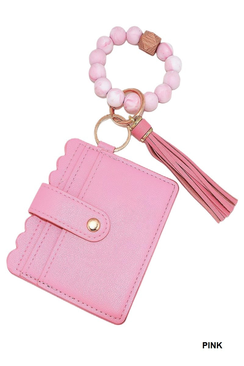 Beaded Bracelet Card Holder Wallet Keychain