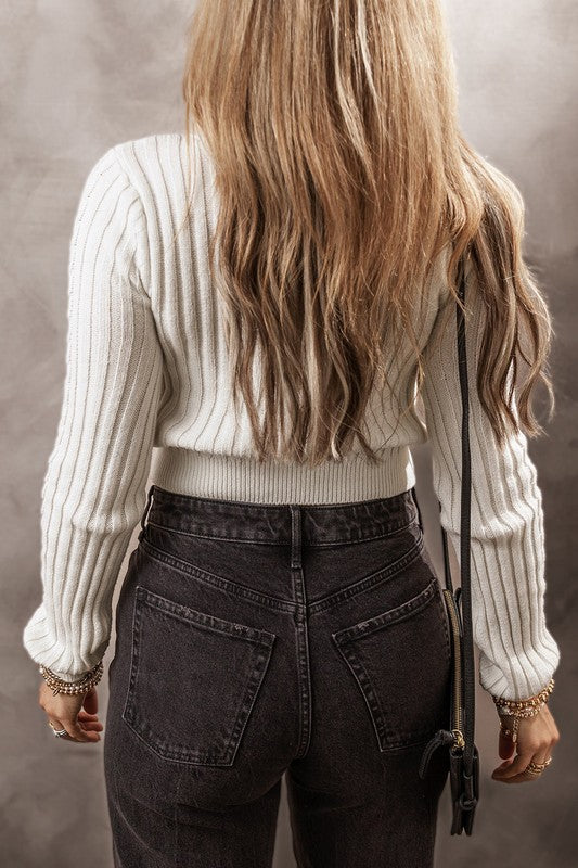 Long Sleeve Classic Cable Knit Crop Sweater