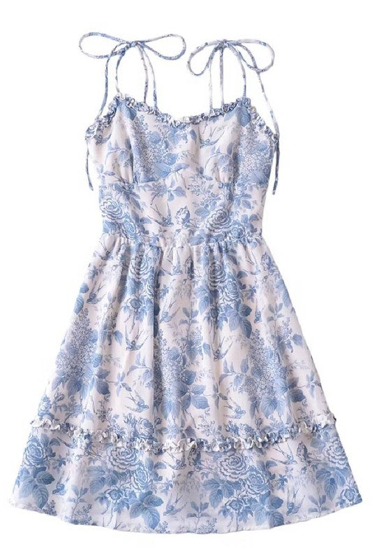 Spaghetti Tie Strap Floral Print Mini Dress