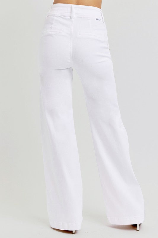 High Rise Tummy Control Wide Leg Double Button Jeans