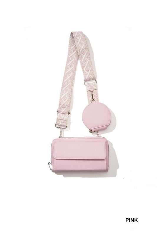 Vegan Leather Crossbody Duo Wallet Handbag with Adjustable Guitar Strap