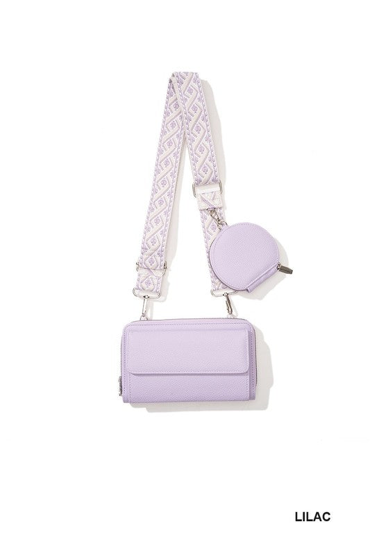 Vegan Leather Crossbody Duo Wallet Handbag with Adjustable Guitar Strap