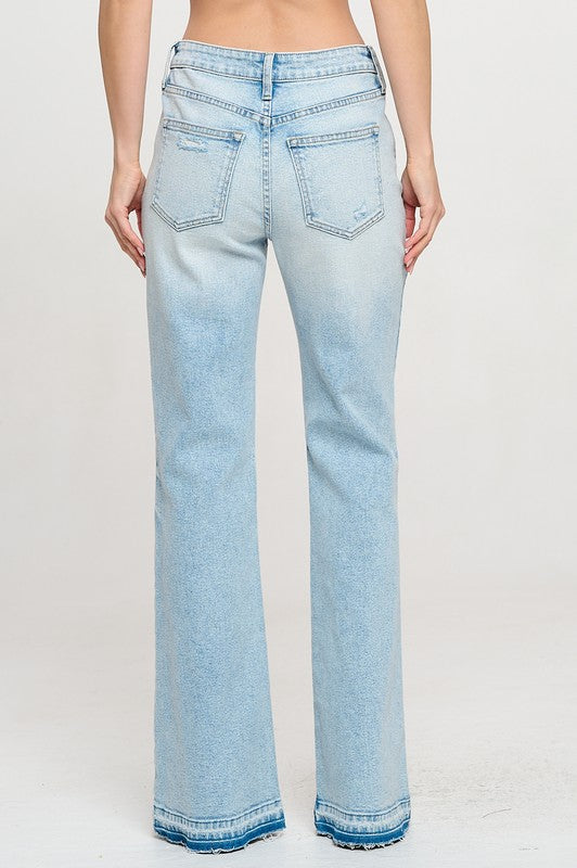 High Rise Comfort Stretch Flare Denim Jeans with Release Hem