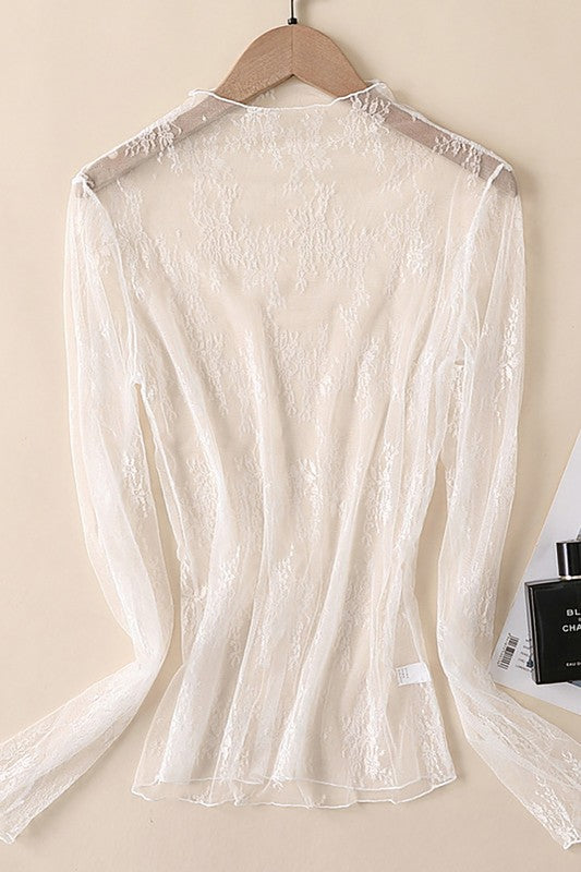 Long Sleeve Lace High Neck Top