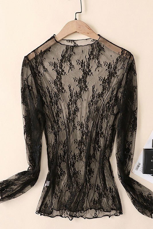 Long Sleeve Lace High Neck Top
