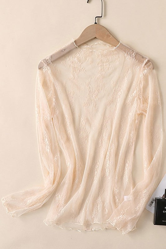 Long Sleeve Lace High Neck Top