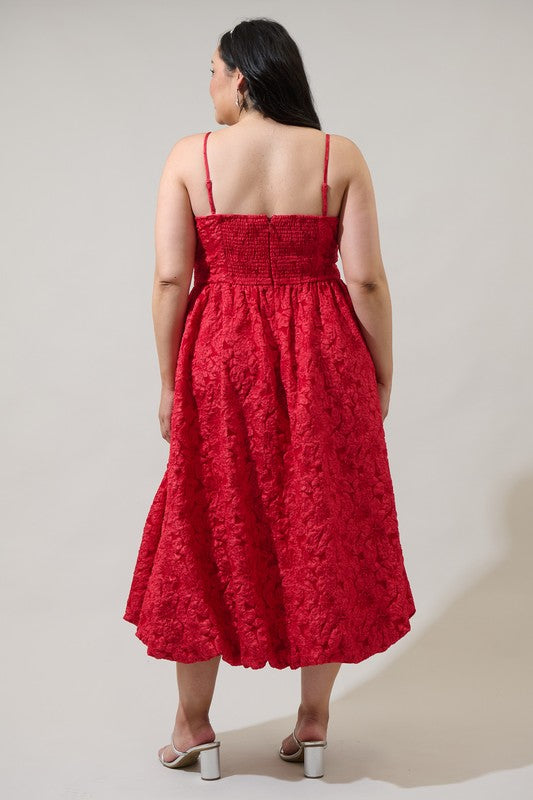 Curvy Arielle Strapless Jacquard Bubble Hem Fit and Flare Maxi Dress with Pockets