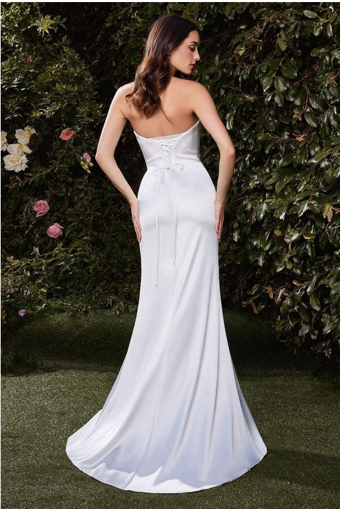 Strapless Satin Long Fitted Formal Dress with Side Slit