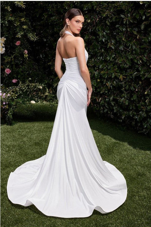 Halter Stretch Fitted Long Formal Dress with Side Slit