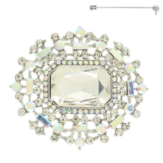 VINTAGE INSPIRED MULTI CUT CRYSTAL AND RHINESTONE PAVE BROOCH PIN