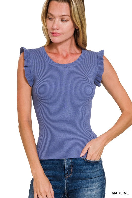 Viscose Short Ruffle Sleeve Light Weight Sweater Vest