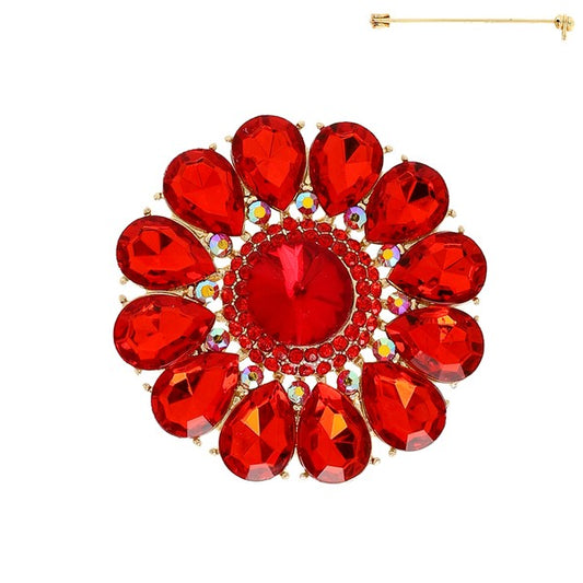 Floral Multi Cut Crystal Brooch Pin