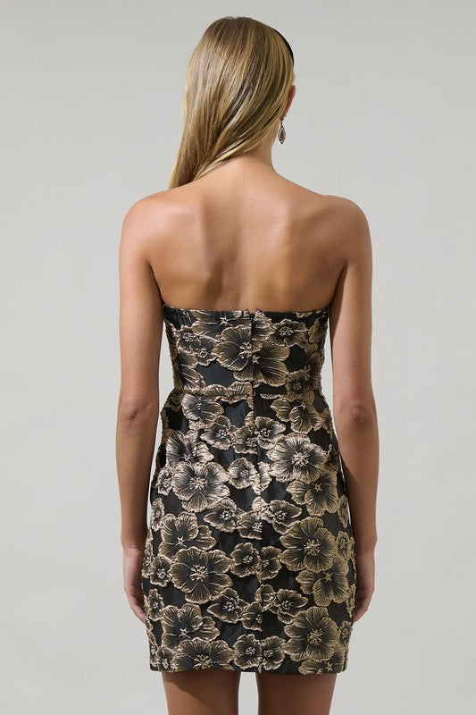 Strapless Jacquard Bow Mini Dress