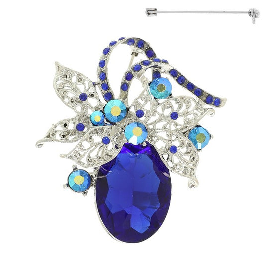 Jeweled Filigree Leaf Cluster Brooch Pin