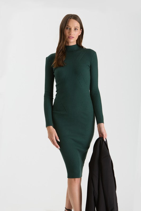 MOCK NECK LONG SLEEVE SWEATER KNIT MIDI DRESS