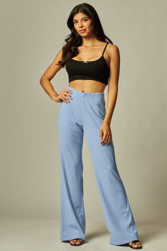 High Rise Rib Wide Leg Trouser Lounge Pants