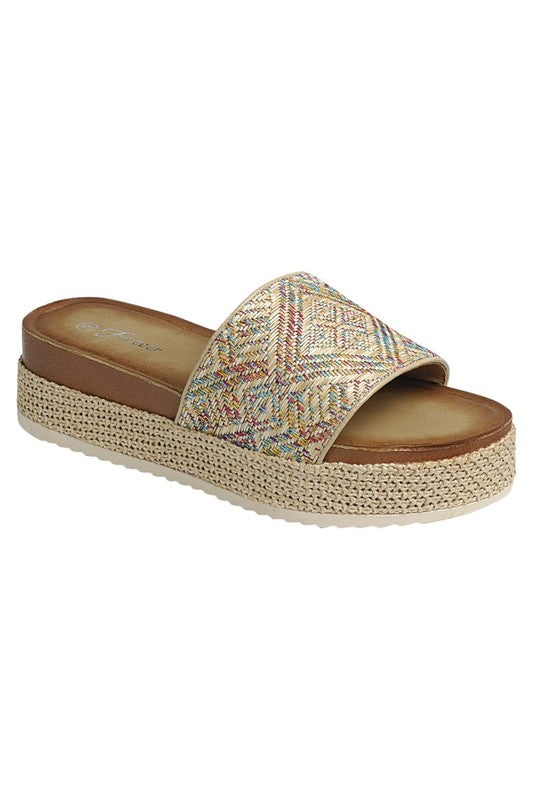Multi Raffia Slip On Open Toe Espadrille Sandal