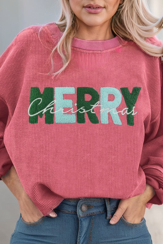 Long Sleeve Ribbed Relax Fit Christmas Sweatshirt