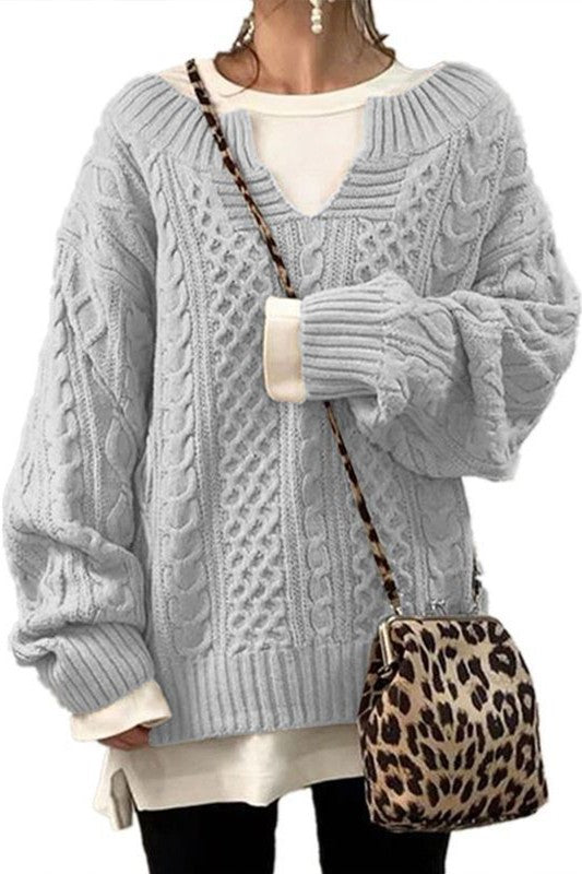 Long Sleeve Chunky Cable Knit Sweater