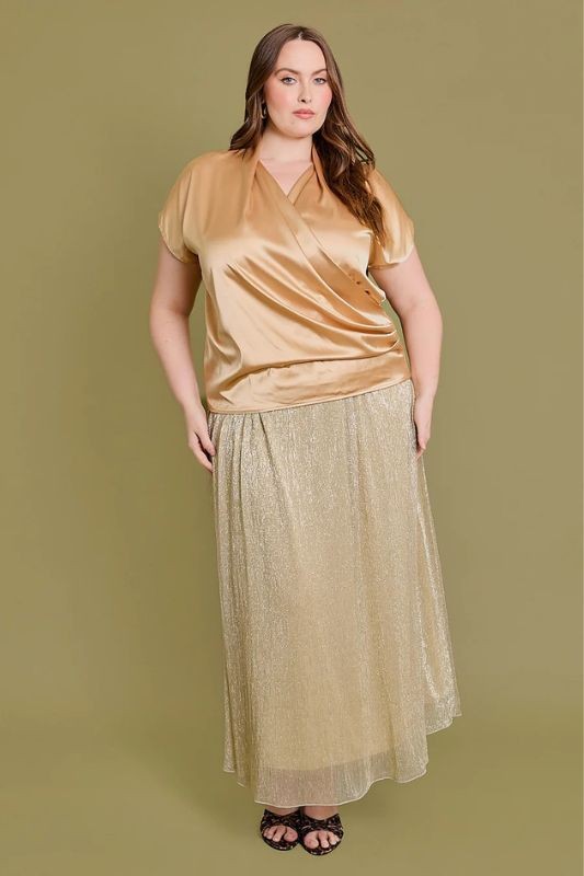 Curvy Short Sleeve Golden Wrap Top