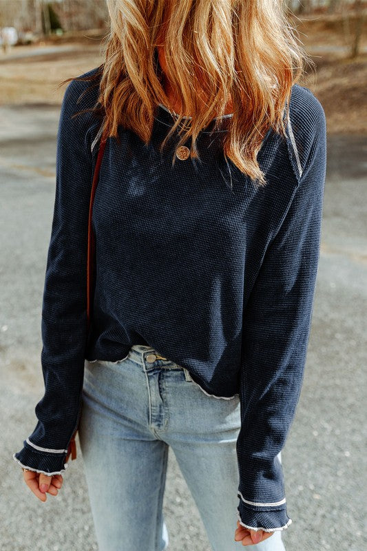 Long Sleeve Textured Exposed Seam Top