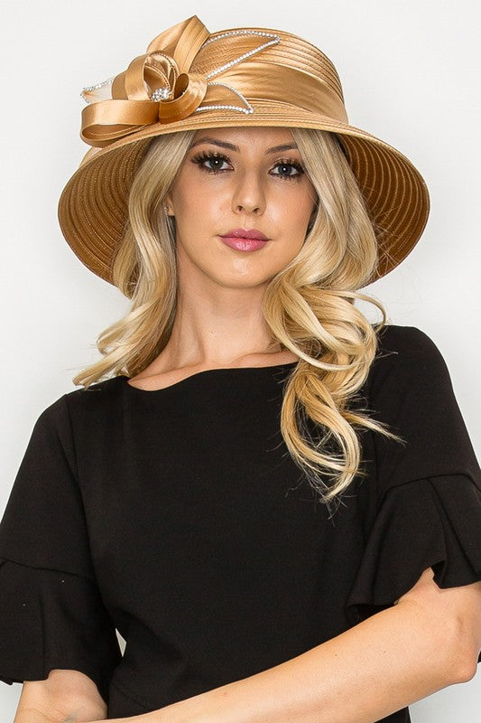 Floral Jeweled Bow Down Brim Braid Luxury Hat