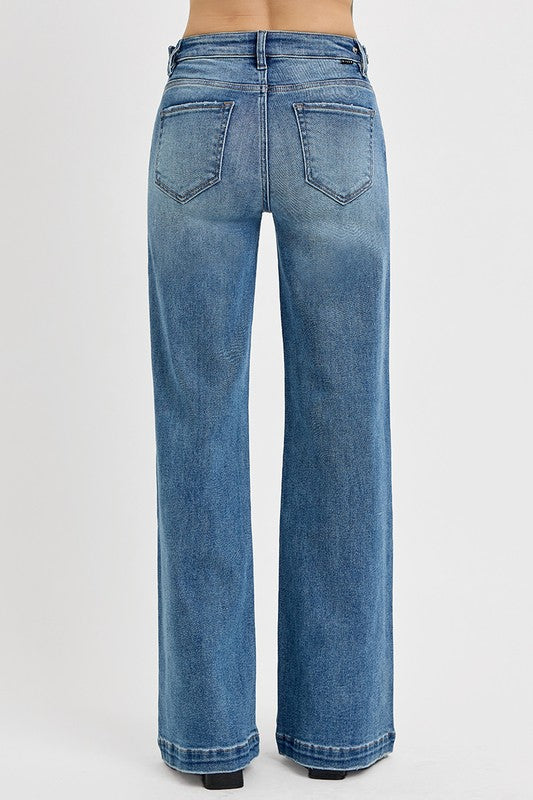 High Rise Tummy Control Wide Leg Denim Jeans