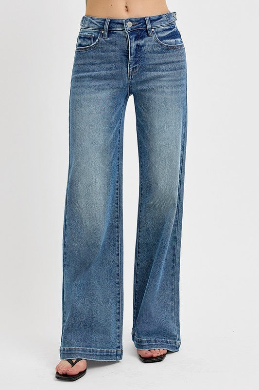 High Rise Tummy Control Wide Leg Denim Jeans