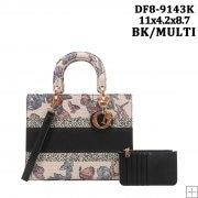 Two Piece Print Purse with Handle and Detachable Strap