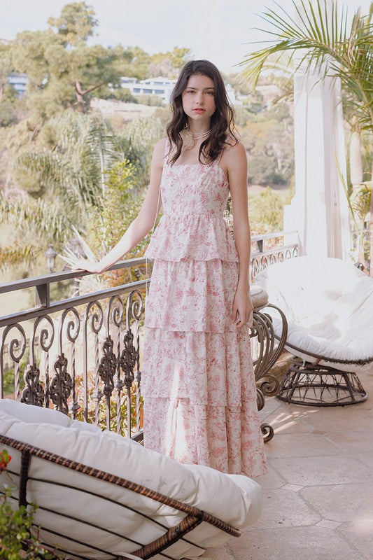 Sleeveless Floral Tiered Maxi Dress with Smocked Back