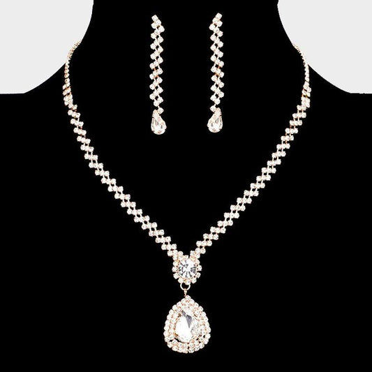 Mini Bar with Bold Pear Dangle Rhinestone Necklace Set