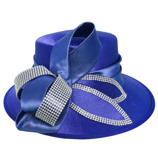 Rhinestone Embellished Looped Bow Satin Braid Luxury Hat