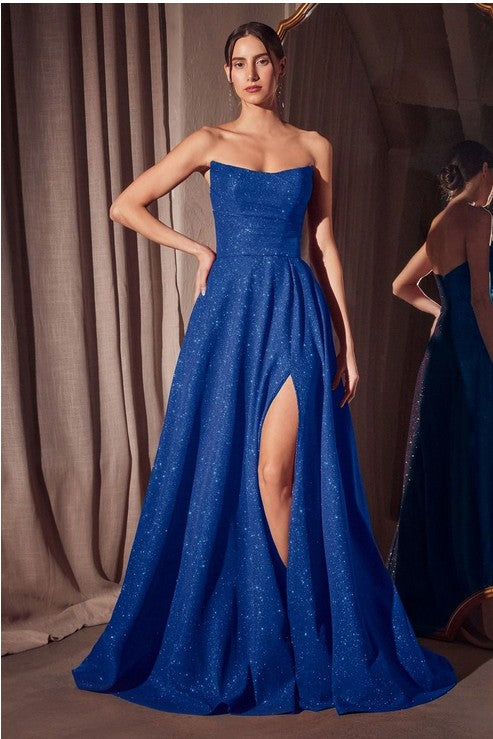 Strapless Fit and Flare Sequins Long Formal Dress with Corset Back