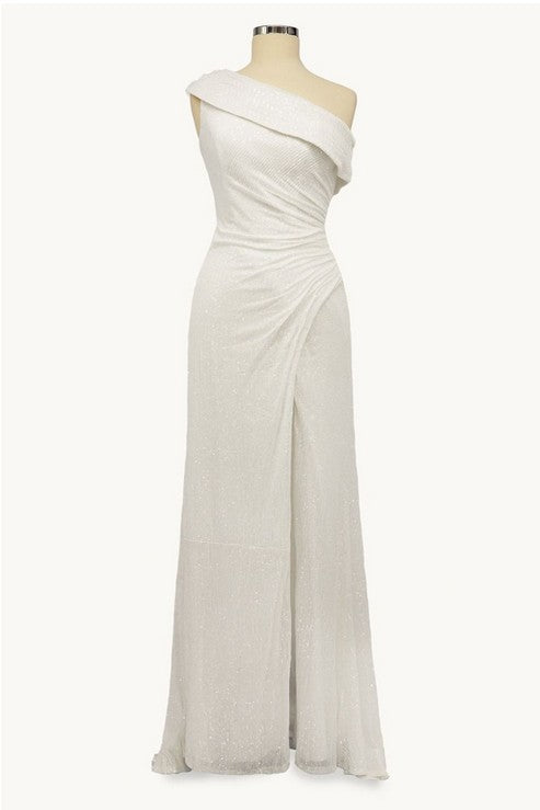 Off the Shoulder Sequins Long Fitted Dress with Side Slit