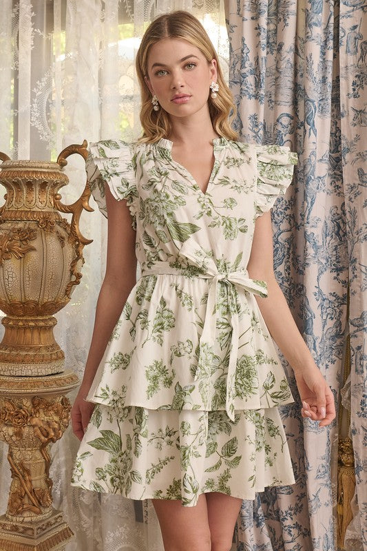 Short Cap Sleeve Floral Mini Babydoll Dress
