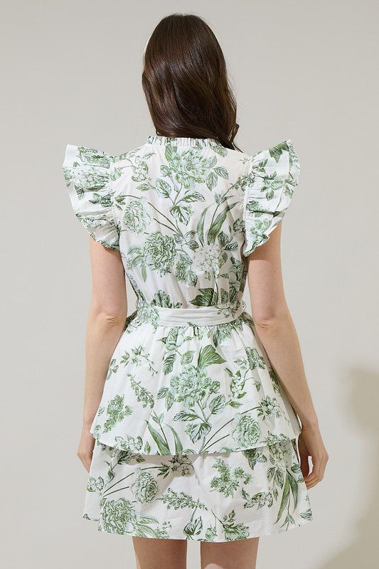Short Cap Sleeve Floral Mini Babydoll Dress