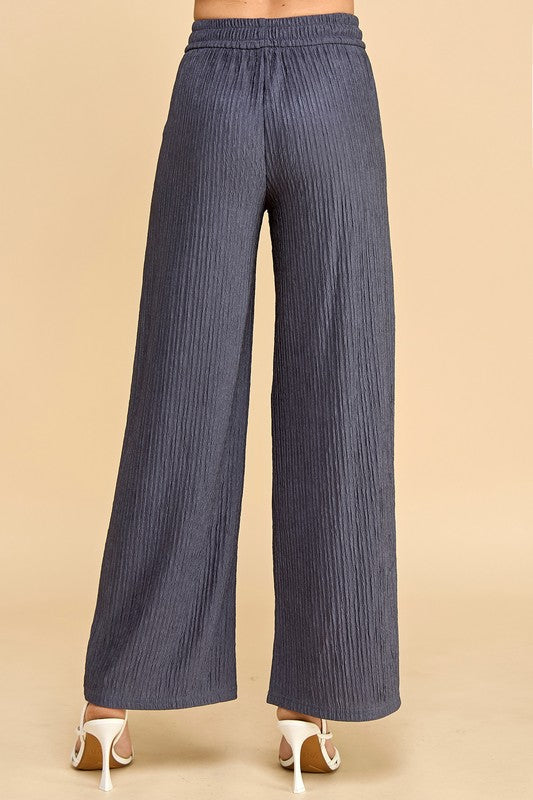 Crinkle Wide Leg Pants with Elastic Waist for Comfort
