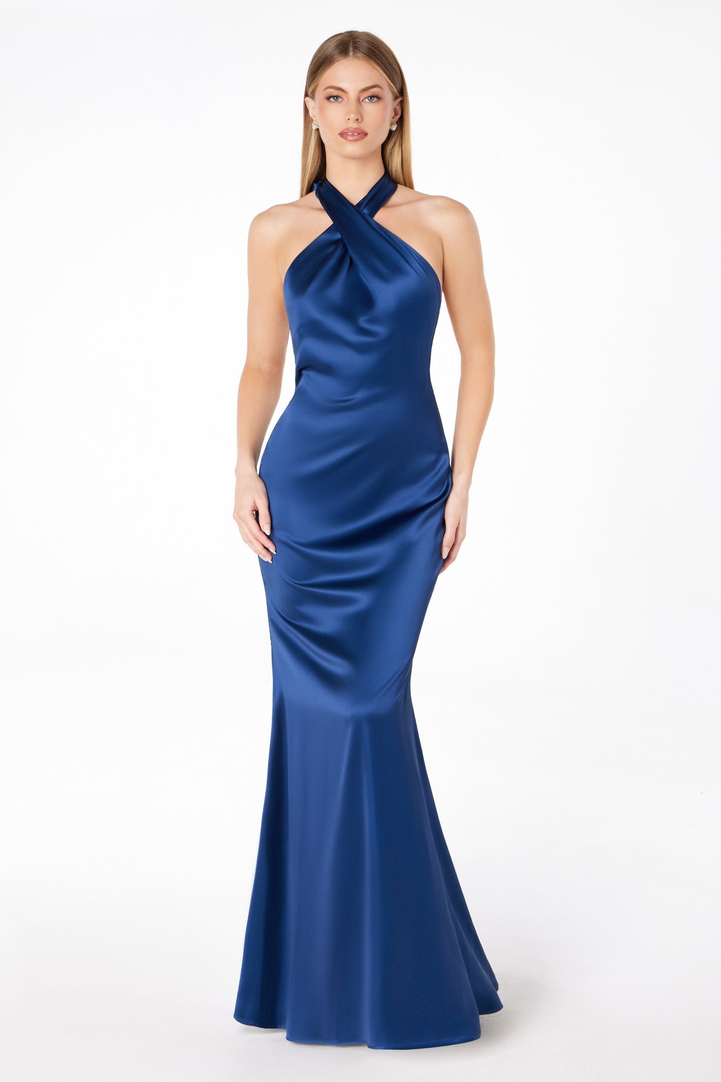 Halter Satin Long Formal Dress with Low Back