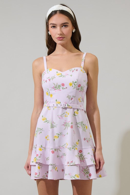 Adjustable Spaghetti Strap Fit and Flare Mini Floral Dress