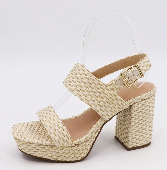 Bamboo Block Heel Woven Dual Strap Sandal
