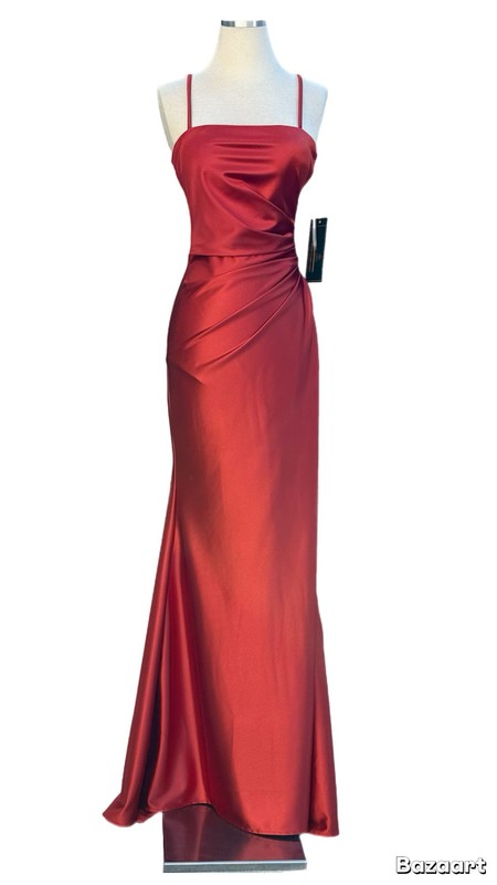 Spaghetti Strap Satin Long Formal Dress with Ruching