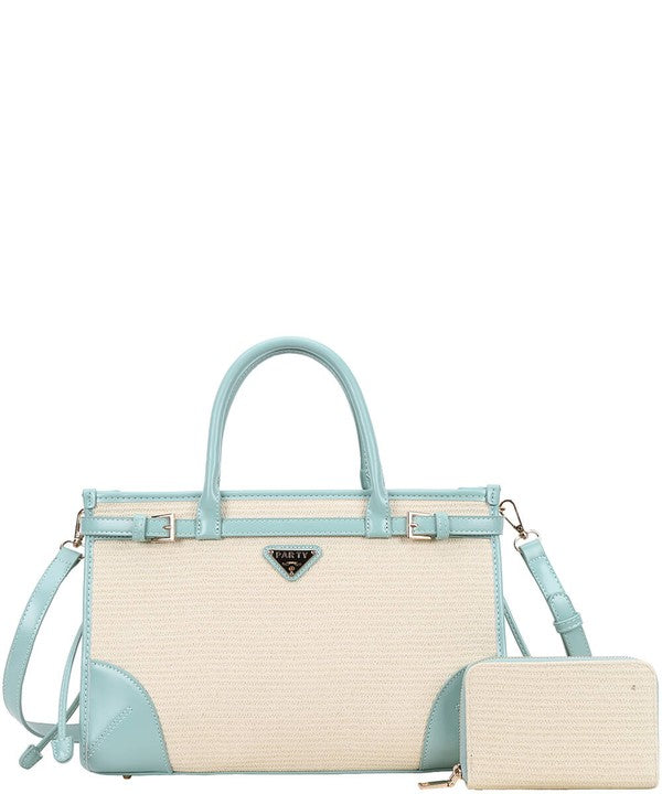 2 Piece Satchel Purse with Matching Wallet and Detachable Strap