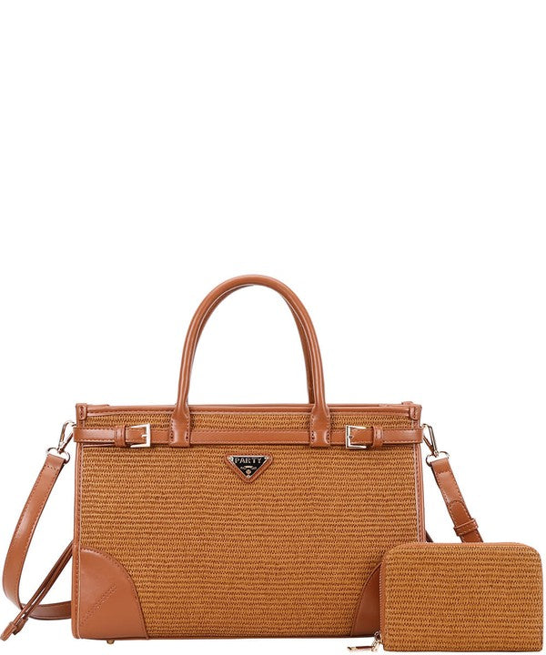 2 Piece Satchel Purse with Matching Wallet and Detachable Strap