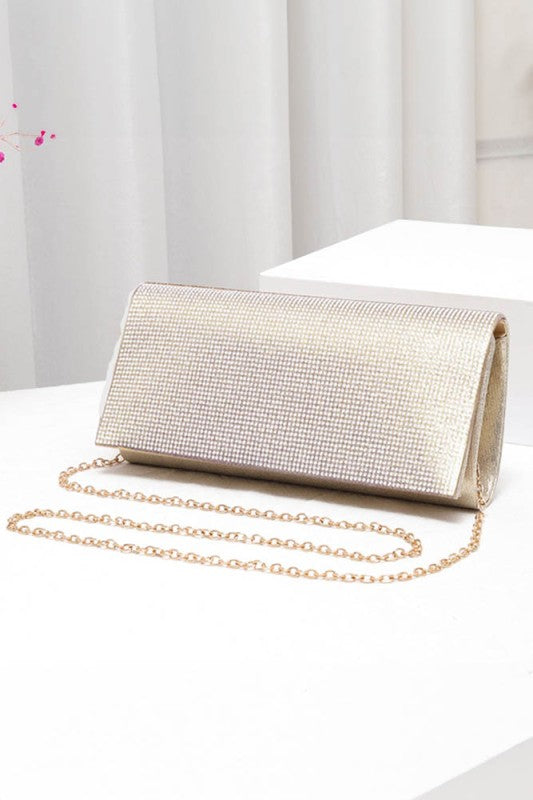 Bling Fron Clutch 9.5x4x2 with Detatchable Strap a Slip Pocket and Magnetic Closure