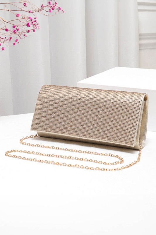 Bling Fron Clutch 9.5x4x2 with Detatchable Strap a Slip Pocket and Magnetic Closure